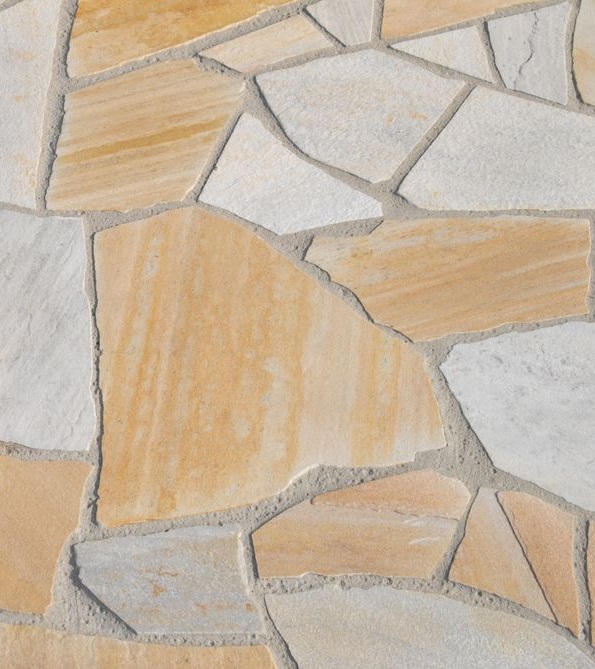 Gelbliche Quarzit Polygonalplatten mit 1,5–2,5 cm Stärke für Terrasse, Garten und Wege